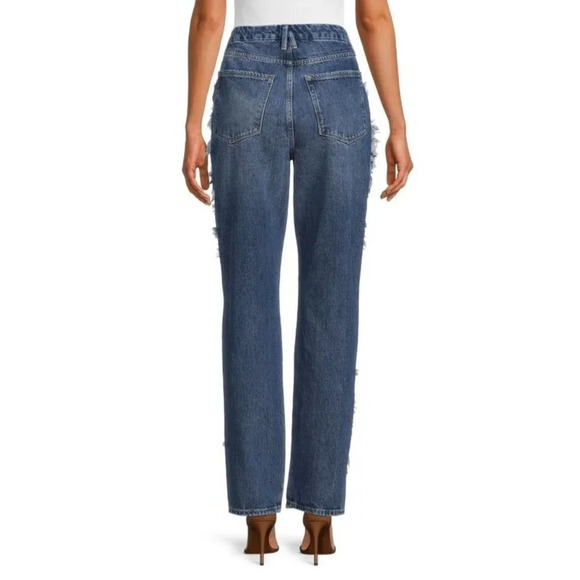 NWT Good American Good Boy Side Frayed Straight Leg Jeans-sz 25 - Picture 3 of 10